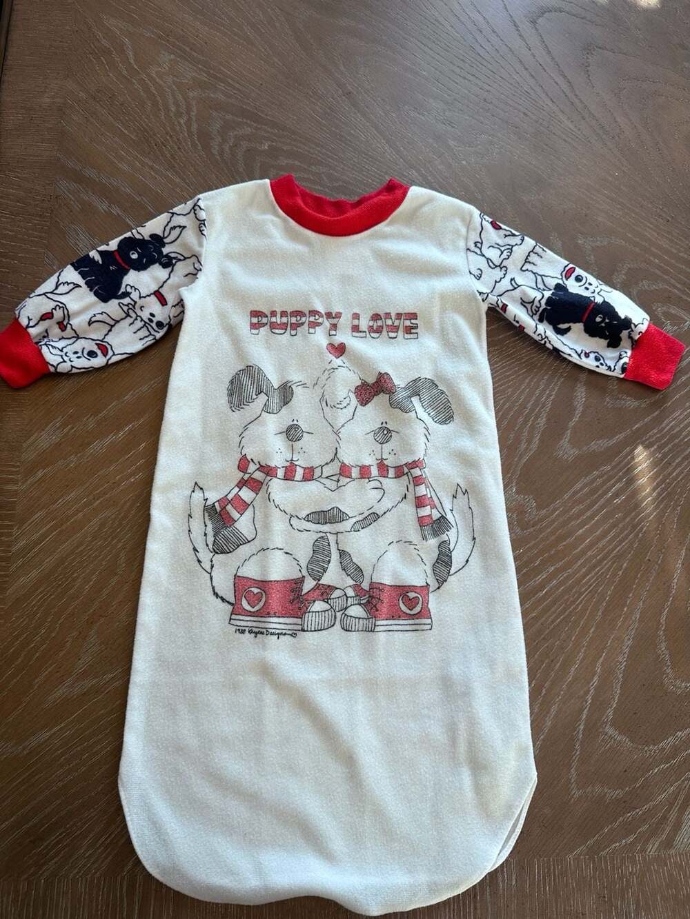 Vintage 1988 Kaycee Designs Puppy Love Baby Fleece Sleep Sack Nightgown